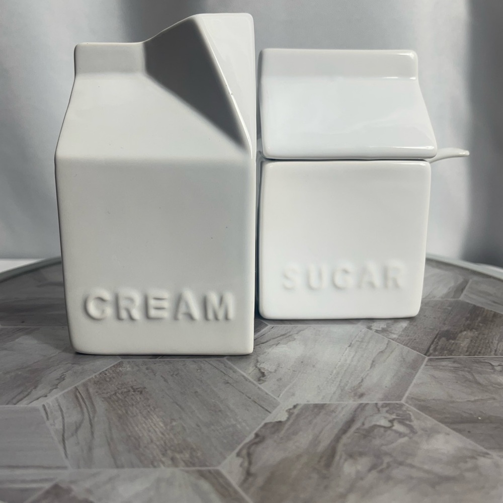 Pier 1 Imports Ceramic Cream & Sugar Set Modern Farmhouse White Stoneware